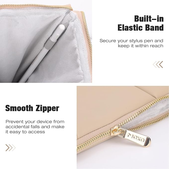 MoKo 9-11 Inch Puffy Tablet Sleeve Bag Fit with New 11-inch iPad Pro M4/iPad Air M2, iPad 10th Gen 10.9, iPad Pro 11, iPad Air 4/5th Gen 10.9, Built-in Elastic Band, PU Leather Carrying Case, Sand