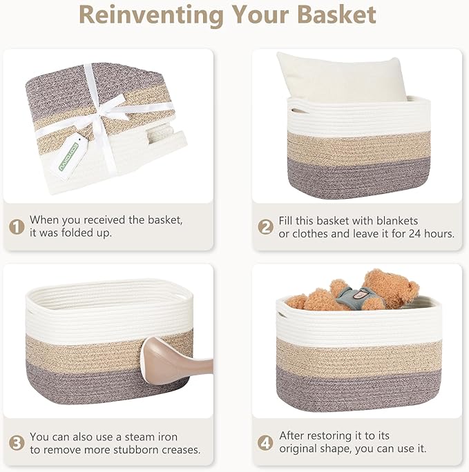ECDYQXVU Cotton Rope Basket, Storage Baskets with Handle, 15x10x9 Inch Woven Basket for Shelves, Laundry, Towels, Clothes, Books, (Black Brown 2 Pack)