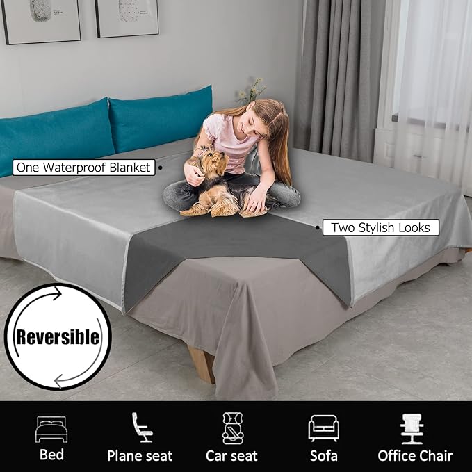 Ameritex Pet Bed Blanket Reversible 100% Waterproof Velvet Super Soft for Sofa and Bed