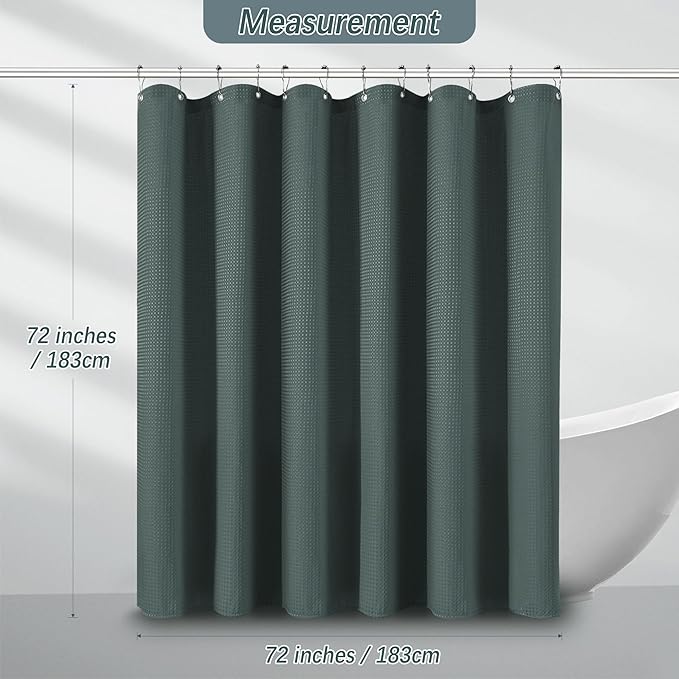 PANGSINNE Elegant Stormy Weather Fabric Shower Curtain - Waffle Textured Heavy Duty Cloth Curtains for Bathroom, 256GSM Hotel Spa Luxury Weighted Polyester Bath Curtain Set with 12 Hooks 72Wx72H