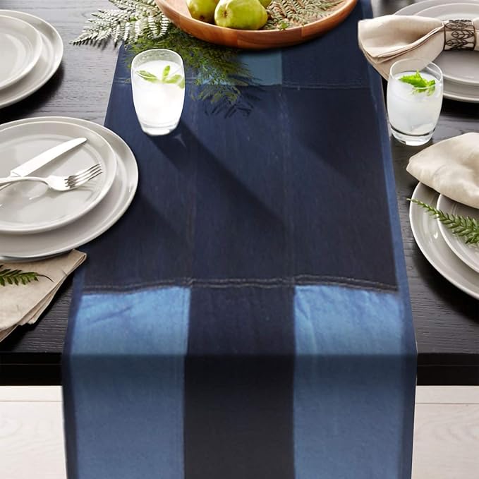 AAYU Denim Table Runner / Bed Runners 108" | Solid and Mixed Reversible 17-18 Inch X 108inches Premium Quality Perfect for Wedding, Parties Decor