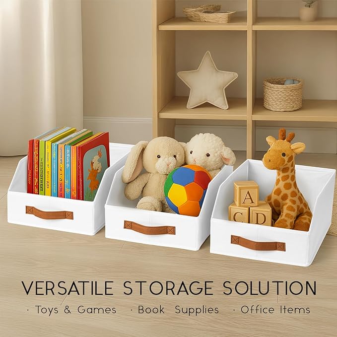 Homsorout Fabric Storage Bins for Organizing - 8 Pack Large Trapezoid Collapsible Storage Bins with Front Handle, Closet Organizers and Storage for Bedroom, Home Shelves, Small Spaces, White