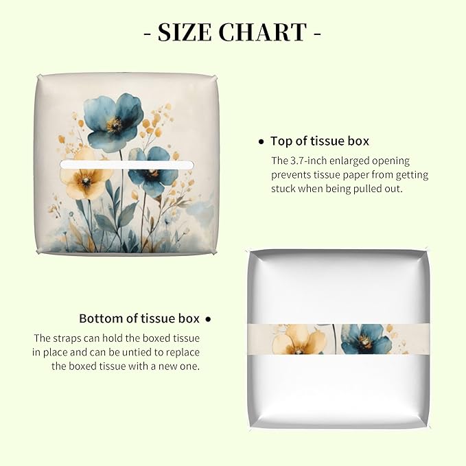 Watercolor Blue and Gold Poppy Tissue Box Cover,Abstact Flowers Plants Waterproof Leather Square Tissue Box Cover Case Facial Paper Organizer Dispenser Box Holder for Home Office Bathroom Vanity