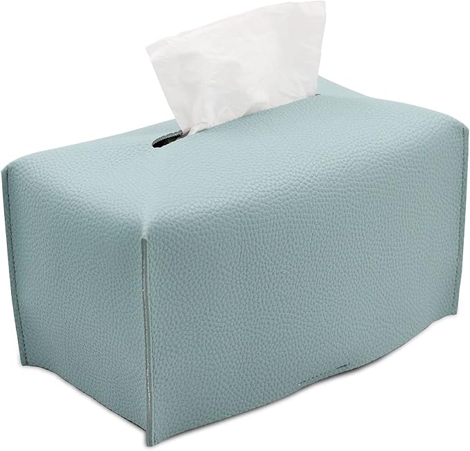 Livelab Tissue Box Cover, Modern Decorative PU Leather Rectangular Tissue Box Case Organizer Holder for Vanity Countertop, Night Stands, Livingroom, Office Desk & Car 9.5X5X5'' | Tiffany Blue