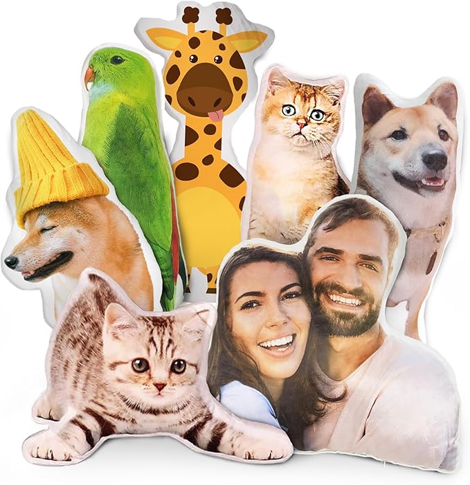 Wucidici Custom Pet Pillow with Picture, Personalized Photo Dog Cat Face Shaped Pillow, Customized Stuffed Animal Pictures Pillows Memorial Loss Sympathy Gifts - 28"