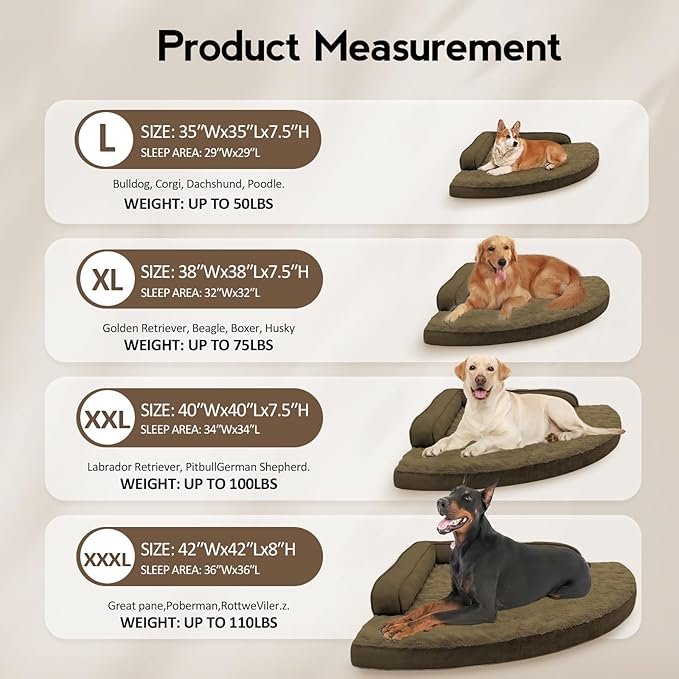 MEKIY Large Orthopedic Dog Bed with Sides XXXL Dog Beds with Removable Washable Cover Non-Slip Waterproof Pet Bed for Extra Large Dogs - Light Coffee XXXL