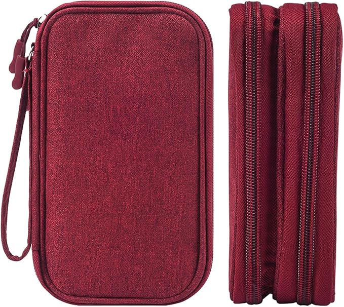 CAAORDKSO Electronic Cord Organizer Travel Case, Travel Cable Organizer Bag, Waterproof Electronic Accessories Carry Pouch for Cable, Cord, USB, Charger, Phone, Power Bank, Earphone (Wine Red, Medium)