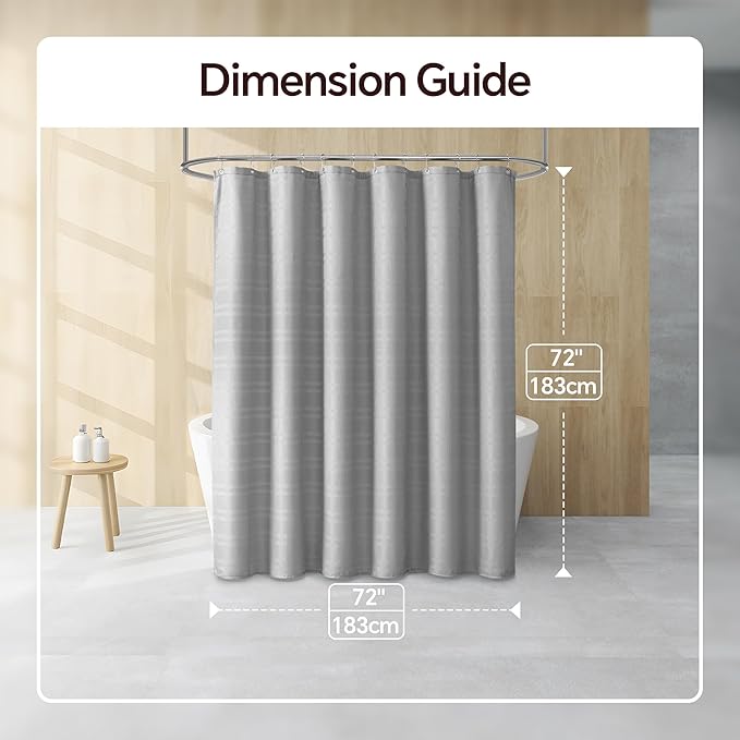 TURKIO Grey Shower Curtain Waffle Weave Shower Curtain Gray Striped Fabric Shower Curtains for Bathroom (72Wx72H, Gray)