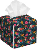 POIUBLE Colorful Flowers and Leaves Tissue Box Cover Leather Tissue Box Holder Square Facial Paper Organizer Dispenser for Bathroom Kitchen Bedroom Vanity Countertop Night Stands