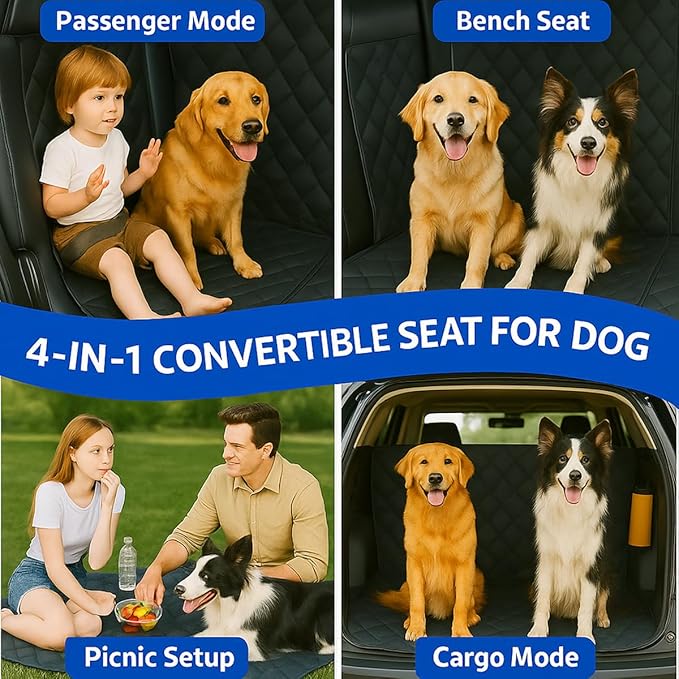 fidozen Dog Car Seat Cover, Universal Fit, Waterproof, Breathable, Machine Washable, Pet Hammock with Storage Pocket, Black (Black, Standard（Hard Extender）)