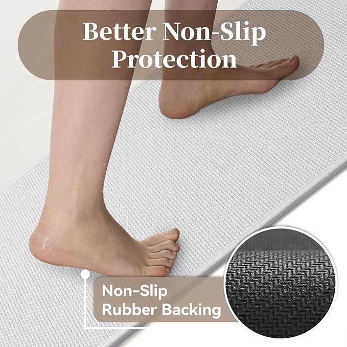 MontVoo Bath Mat Rug-Ultra Thin Non Slip Bath Mats for Bathroom Mat Quick Dry, Rubber Backing Washable Bathroom Rugs Fit Under Door, Absorbent Bath Rugs for Floor,17"x24",White