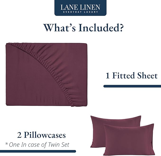 LANE LINEN Queen Size Fitted Sheet, 3-Piece Set (1 Fitted Sheet, 2 Pillowcases), 100% Organic Cotton, Percale Weave, Soft & Breathable, Fits Mattress Upto 15" Deep - Windsor Wine (No Flat Sheet)