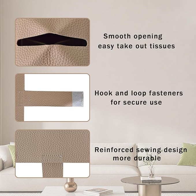 Hapforever 1PC Square Tissue Box Cover, PU Leather Square Tissue Box Holder with Bottom Belt Modern Tissue Box Organizer for Bathroom/Car/Hotel/Office (5.25”x5.25”x5”, Beige)