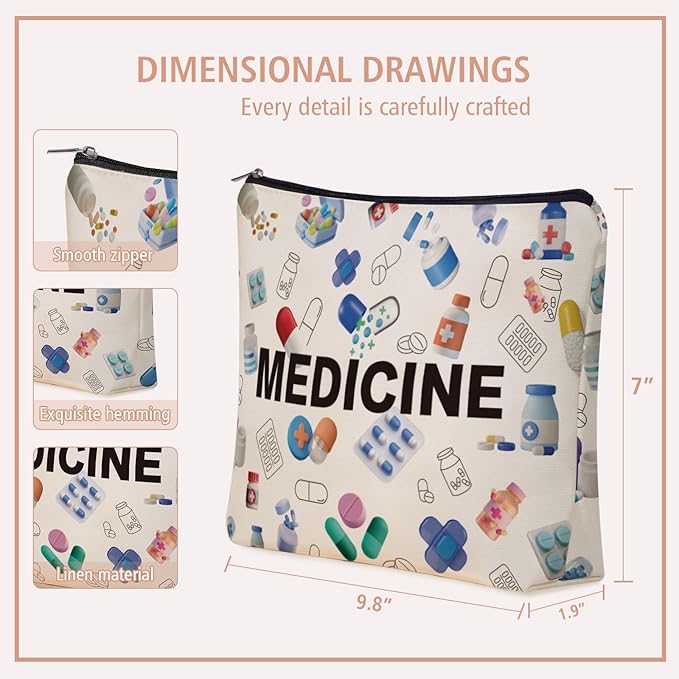 Girlly Medicine Makeup Bag Gifts: Colorful Medical Themed Cosmetic & Toiletry Organizer Pouch For Teen Girls & Women Doctor Nurse Healthcare.Ideal Gift For Travel, Birthdays, & Christmas.