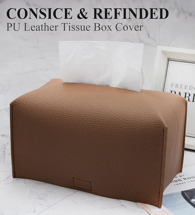 Livelab Tissue Box Cover, Rectangular Modern Decorative PU Leather Tissue Box Case Organizer Holder for Vanity Countertop, Night Stands, Livingroom, Office Desk & Car 9.5X5X5'' | Bronze