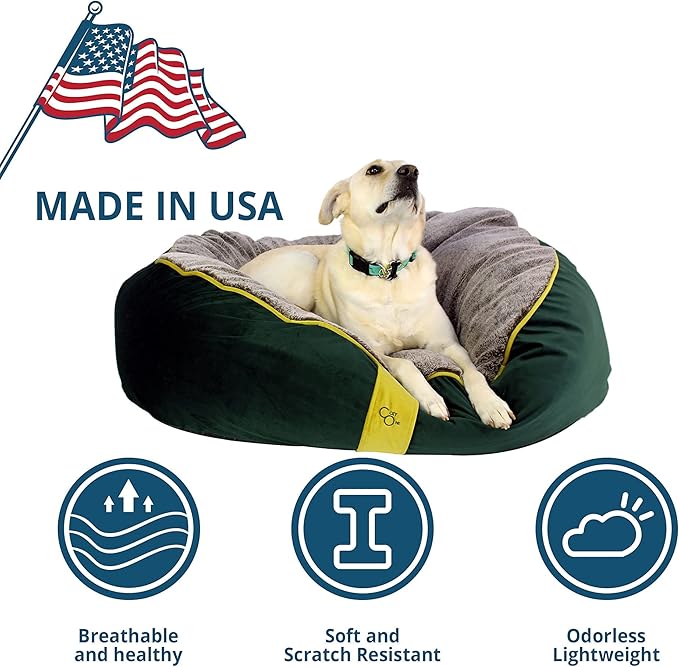 CozyOne Mia Collection Self-Warming Oval Dog Bed - Ultra-Soft Plush Dream Pet Bed with Removable Velvet Cover- Cozy Dog Beds for Medium Dogs (36x32x10 Inch, Green) - Made in USA