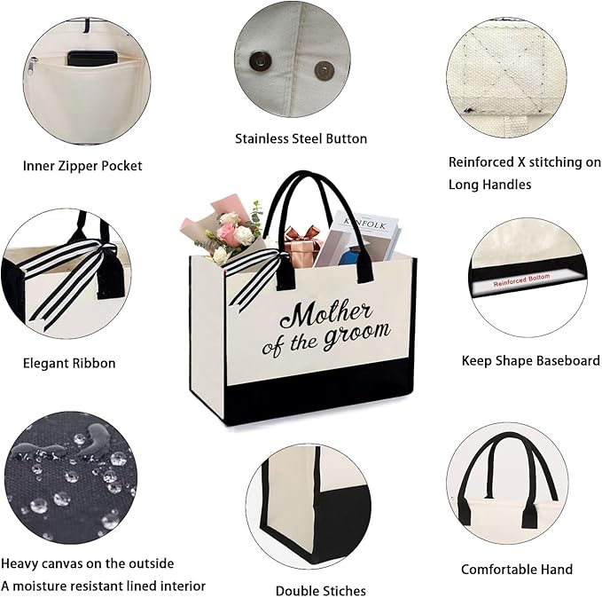 KDBDSYZB Mother of the groom Gifts, Wedding Gifts for Mom from Daughter Son, Mother of the groom Canvas Tote Bag, Unique Mom Gift for Christmas Honeymoon, Bridal Shower Gift