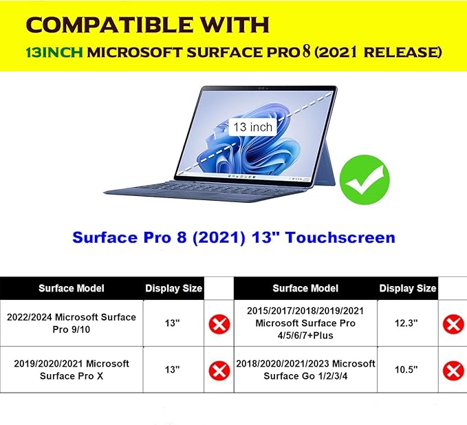 NANRUIL for Microsoft Surface Pro 8 13 inch Case 2021 Genuine Leather Cover Protective Shell Compatible with Type Cover Keyboard and Pencil Holder.Black
