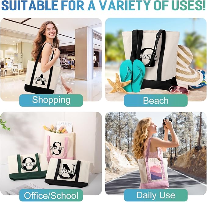 WACAR Custom Tote Bags with an External Pocket, Bulk Personalized Canvas Tote Bags, Reusable Grocery Bag for Beach, Daily Use