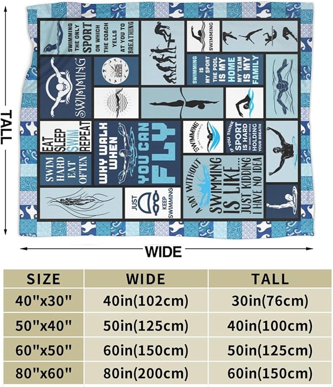 wsradto Swim Blanket Gifts for Swimming Lover Throw Blanket Bedding Cozy Fleece Flannel Lightweight Stuff Plush for Men Women Boys Adults Fans Swimmers for Couch Sofa Bed Home Decor 50"x60"