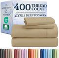 Extra Deep Pockets 400 Thread Count 100% Cotton 4 Piece Queen Size Bedding Sheet Set - Breathable & Cooling - Hotel Luxury Bed Sheets Set - Extra Soft, Wrinkle Free & Comfy Beige Bedding Sheets Set
