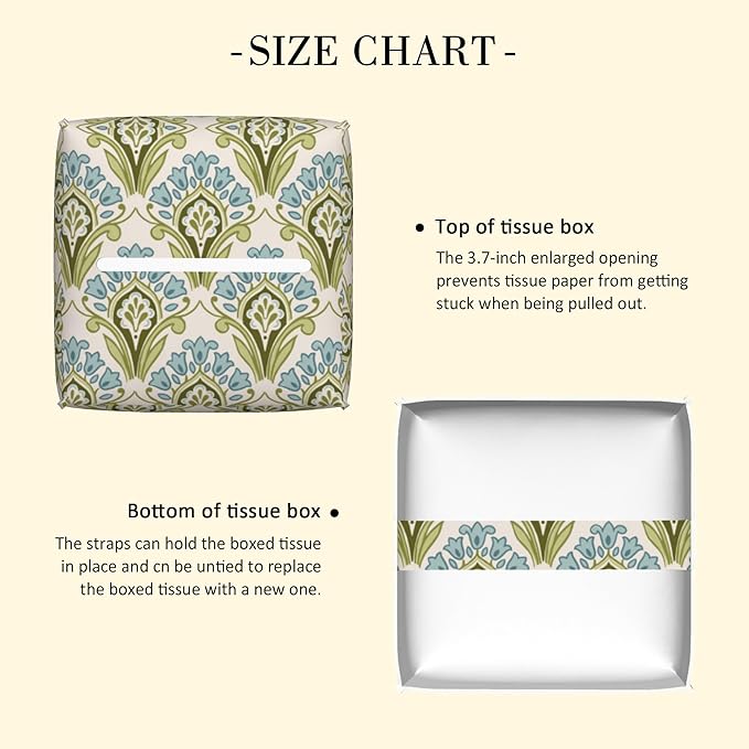POIUBLE Tissue Box Holder Green and Blue Floral Tissue Box Cover Square Leather Tissue Holder Organizer Portable Decorative Facial Paper Case for Home Office Bathroom Vanity Countertop
