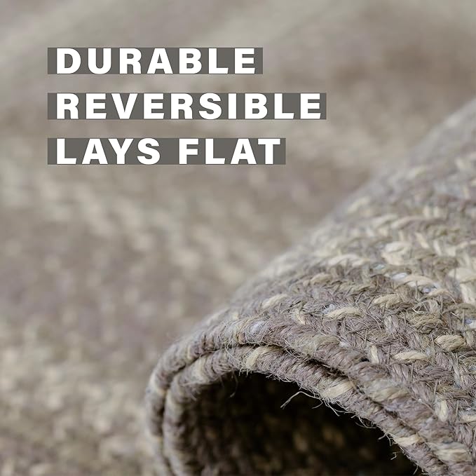 Homespice Grey Cloud Jute Braided Area Rug 6x9' - Country Style Woven Rug for Living Room and Dining Room