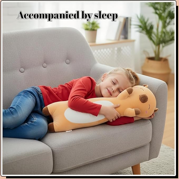 Shuoopen Long Capybara Plush Body Pillow Giant Stuffed Animal Soft Kids Sleeping Pillow, Kawaii Cute Capybara Plushies for Girls Boys Birthday (Brown,60cm/23.6inch)