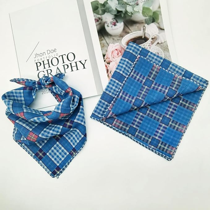 Pemilosci Double Layers Two Tones Dog Cotton Square Bandana Bibs Scarf Kerchief for Small Medium Dogs Boy or Girl - DCB23 B&W