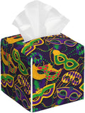 Tissue Box Cover Holder, Colorful Mardi Gras Masks PU Leather Square Tissue Box Cover Decorative Organizer for Bathroom Kitchen Bedroom Vanity Countertop Night Stands