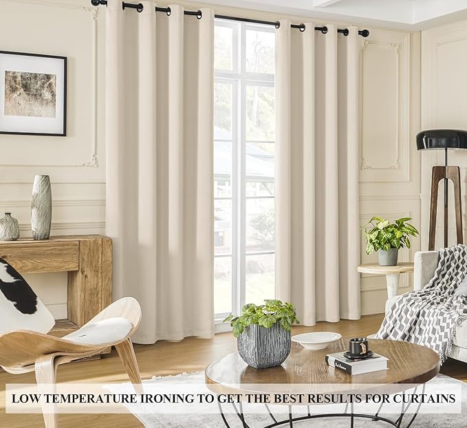 Rutterllow 100% Blackout Curtains, 92 Inches Long Full Blackout Drapes for Bedroom/Kids Room, Thermal Insulated Living Room Window Treatment Drapes (Set of 2 Panels, Brige, 52 x 92 inch)