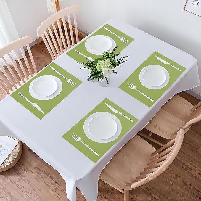 Placemats Set of 6 Linen Type Fabric Cloth Placemats, 19 x 13 Inch Double Layered Thick Wrinkle Free Heat Resistant Table Place, for Dining, Kitchen, Party (Green, 48 * 33cm)