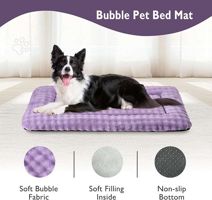 Yaning Dog Bed Mat Crate Pad for Large Dogs, Washable Soft Pet Sleeping Mat Kennel Pad with 3D Bubble Pattern, Dusty Purple, 36"x 23"
