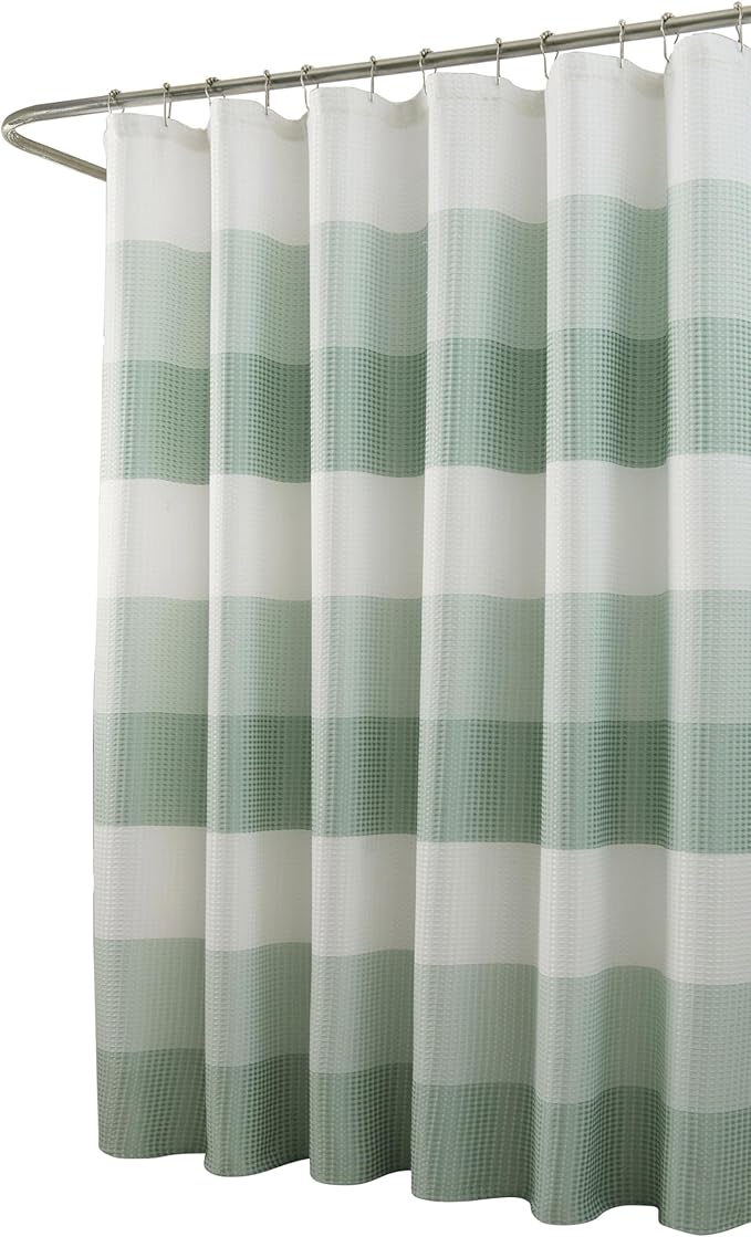 Dainty Home | Spa Green Ombre Waffle Weave Shower Curtain - 70" x 72" - Water Resistant Polyester Blend Fabric Shower Curtain - The Best Gradient Design Washable Waffle Shower Curtain