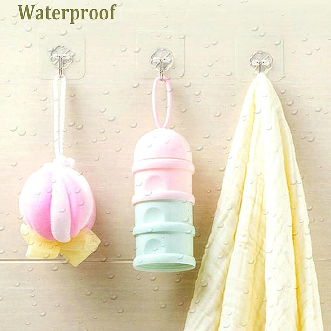 Jwxstore 12 Pack Heavy Duty Self Adhesive Hooks - 33lb Max, Transparent, Waterproof, Sticky Wall Hooks for Keys, Bathroom, Shower, Outdoor, Kitchen, Door, Home Improvement, Utility | Heavy Duty, 33lb Max, Waterproof, for Keys, Bathroom, Shower