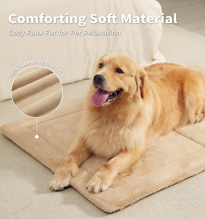 MADE 4 PETS Dog Crate Pad Bed for Large Dogs, Washable & Reversible, Anti-Slip Kennel Mat for Cozy Sleeping, Soft Fluffy Dog Bed for Indoor & Outdoor Use, 44"x32", Khaki