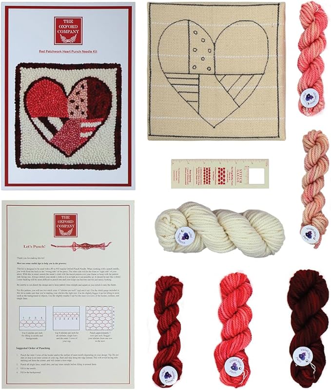The Oxford Company Punch Needle Kit (Patchwork Red Heart)