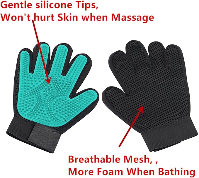 1 Pair Reusable Pet Hair Remover Gloves,Gentle Pet Shedding Glove Brush,Glooming Gloaves,Massage Mitt with Enhanced Five Finger Design - Perfect for Dogs & Cats with Long & Short Fur