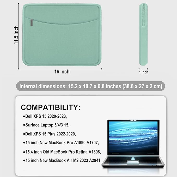 Laptop Sleeve Case 15.6 inch, Shockproof Protective Laptop Cover Carrying Computer Bag with Accessory Pocket Portable Computer Sleeve Compatible with HP, Dell, Lenovo, Asus, Binglan