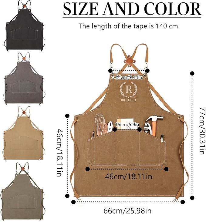 Personalized Apron with Embroidered Initial, Denim Canvas Custom Aprons for Men, Adjustable Mens Apron Cooking Aduit Men Gift Trendy Stufff, Kitchen Essentials,Barbeque w/Styles & Patterns