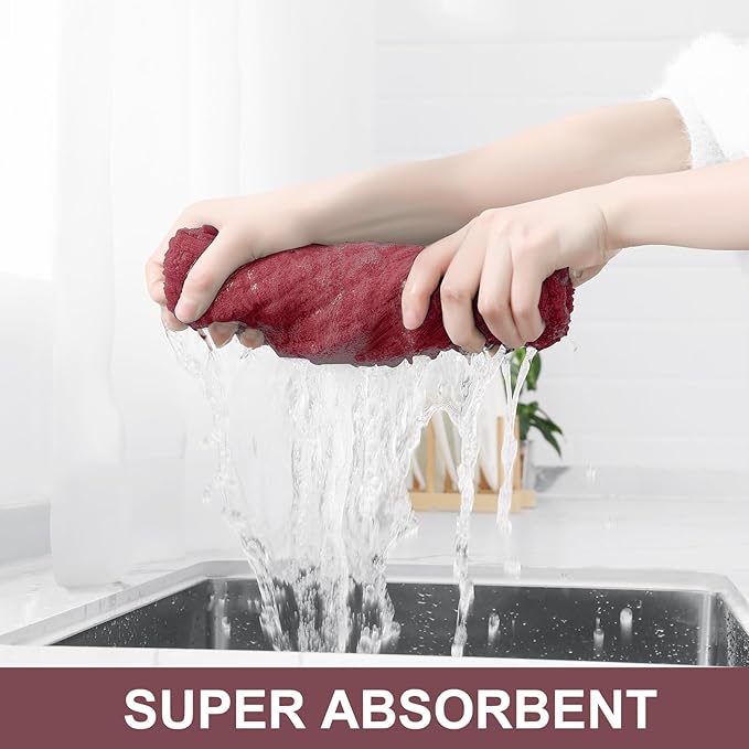 Homaxy Premium Cotton Kitchen Towels 16"x 28", Large Natural Ring Spun 390 GSM Dish Towels, Super Absorbent Terry Kitchen Hand Towels, Soft Tea Towels with Hanging Loop, Red Check Design,8 Pack