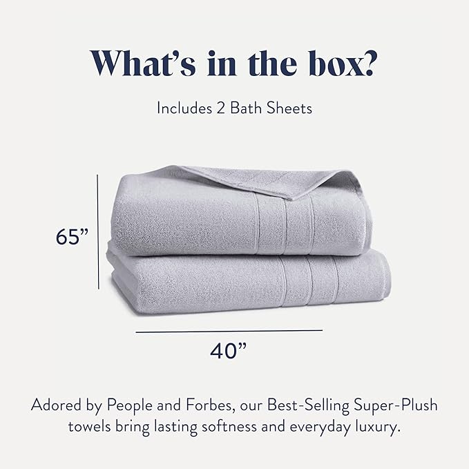 Brooklinen Super-Plush Turkish Cotton Bath Sheets - Set of 2 - Cotton, 820 GSM, Highly Absorbent, Machine Washable, Perfect for Home & Bathroom (40" x 65", Smoke Grey)