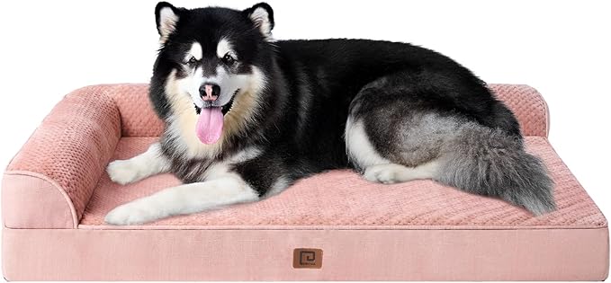 EHEYCIGA XXL Dog Bed Memory Foam, Orthopedic Giant Dog Bed Jumbo with Washable Removable Cover, Waterproof Pet Sofa Couch with Nonskid Bottom, 48x35x7.5, Pink