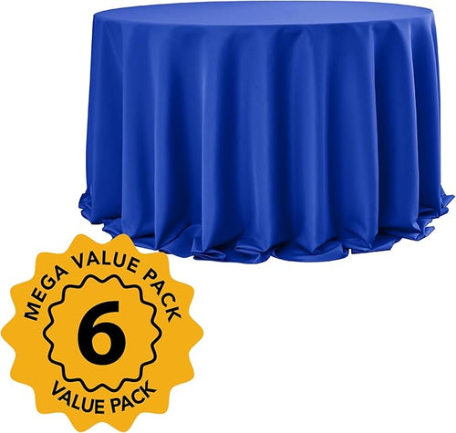 6-Pack Royal Blue Round Tablecloths, 132 Inches, Stain-Resistant Polyester for 6-8 Ft Round Tables - Washable Table Covers for Weddings, Banquets, Birthday Parties, Events