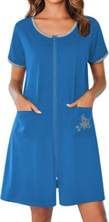 Ekouaer Zip Up Robes for Women Short Sleeves Zipper House Coat Short Bathrobes Lightweight Nightgown with Pockets S-3XL