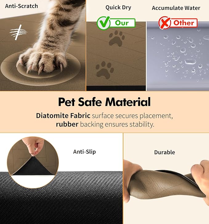 UPAWPIA Pet Food Mat Absorbent Cat Food Mat Dog Mat for Food and Water Quick Dry No Stains Dog Feeding Mat Placemat for Messy Drinkers Cat Food Mats for Indoor Cats Bowl Mat Pet Supplies 17"X28" Brown