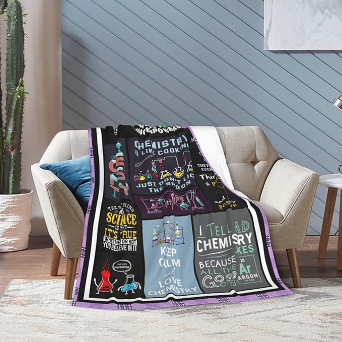 wsradto Science Chemistry Blanket Funny Lab Gifts for STEM Lover Throw Blanket Cozy Fleece Flannel Lightweight Stuff Plush for Men Women Chemists Physics Adults for Couch Sofa Bed Home Decor 50"x60"