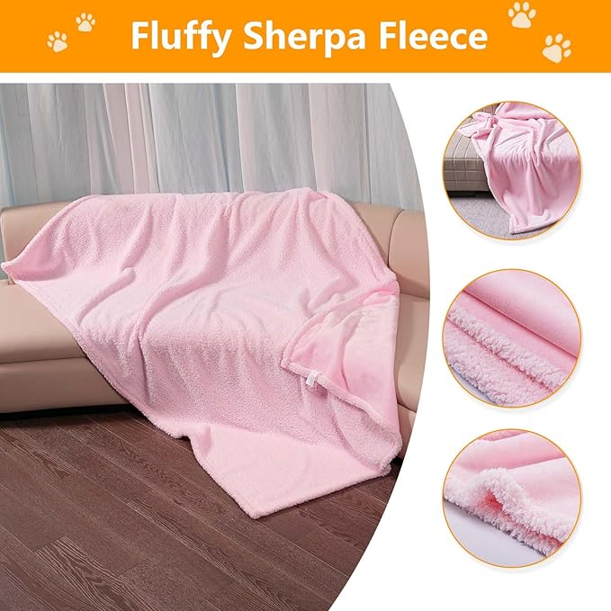 Maidewow Waterproof Dog Blanket 85x85in Pet Sherpa Fleece Bed Covers Reversible Fluffy Pink Puppy Blankets Leakproof Sofa Couch Washable Cover Cat Pet Blankets for Warm-XXL
