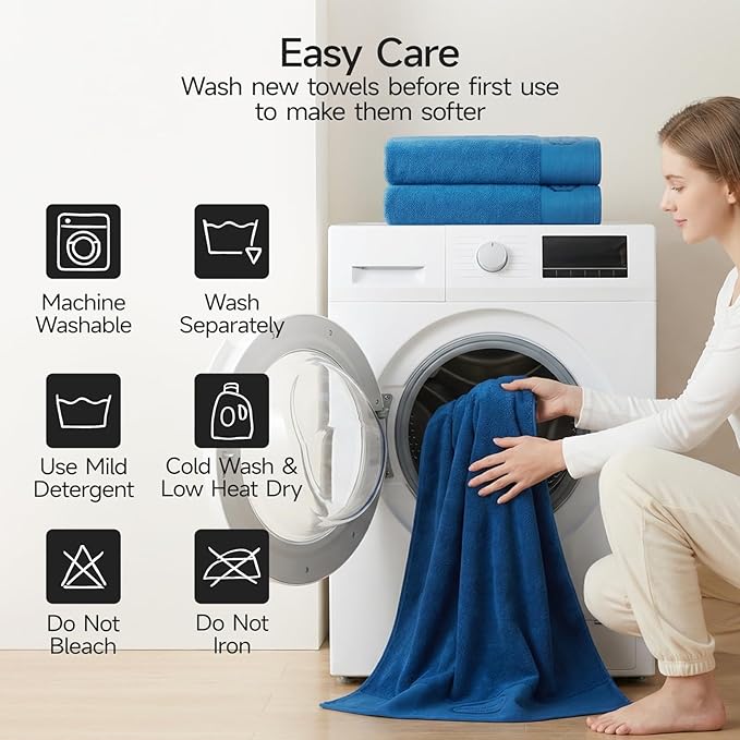 REDKISS 35"x70" Luxury Bath Sheets Towels Set of 2, 100% Cotton & 700 GSM,Ultra Soft & Highly Absorbent Bath Towels Set,Perfect for Bathroom,Spa and Hotel-Blue