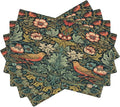 William Morris Placemats, Vintage Rustic Abstract Green Plants Flowers Nature Birds Print Washable Fabric Placemats Table Kitchen Dining Party 12x18 Inch Set of 4